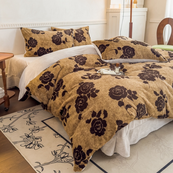 91家纺网 家纺一手货源 找家纺 橘子家 2025新款轻奢兔绒高克重四件套 玫瑰花