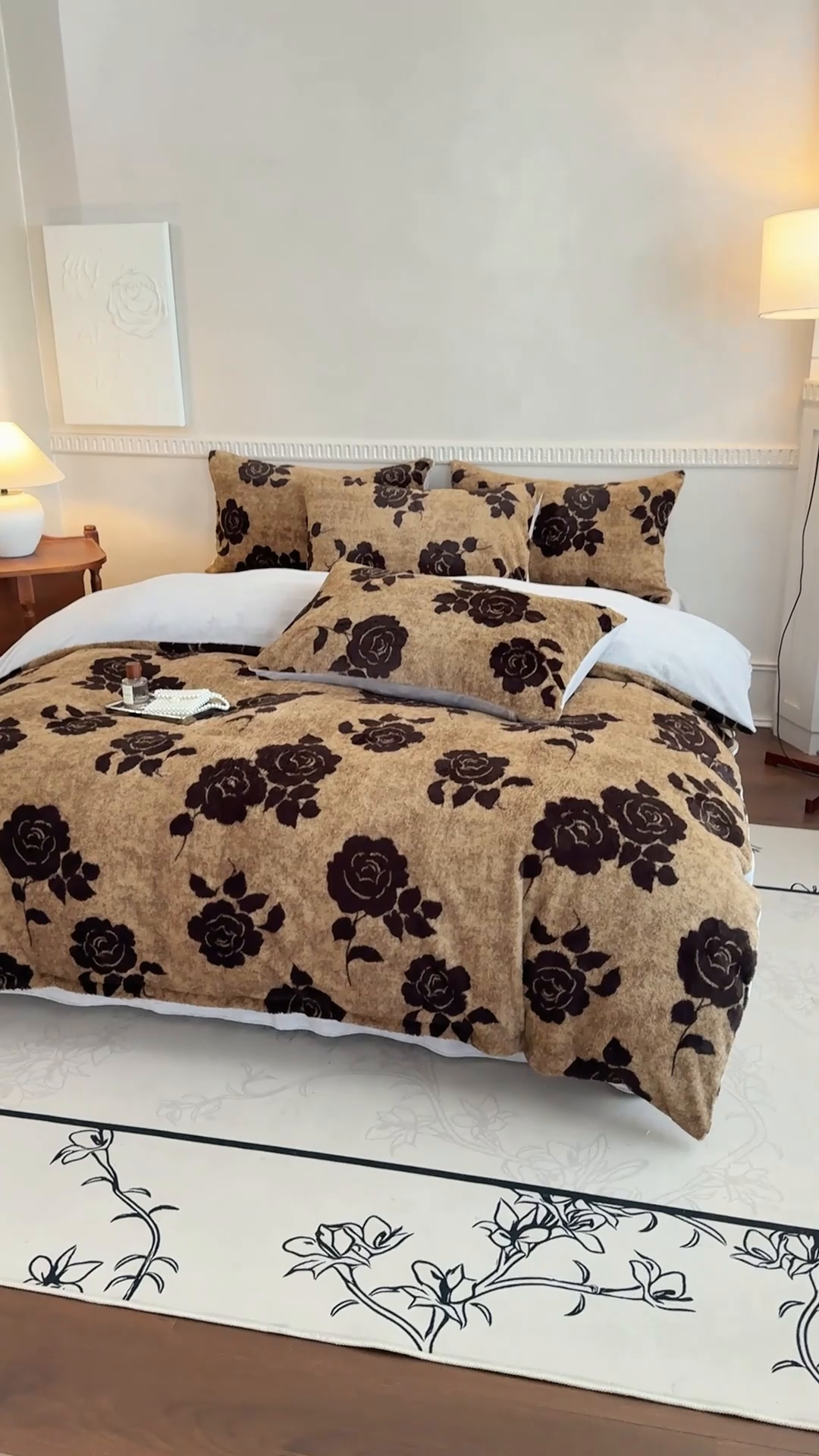 91家纺网 家纺一手货源 找家纺 橘子家 2025新款轻奢兔绒高克重四件套 玫瑰花