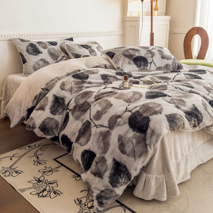 91家纺网 家纺一手货源 找家纺 橘子家 2025新款轻奢兔绒高克重四件套 森与-灰