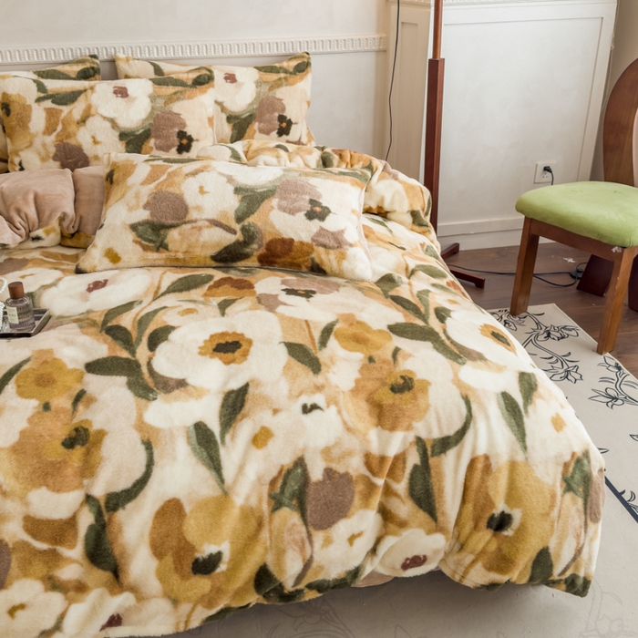 91家纺网 家纺一手货源 找家纺 橘子家 2025新款轻奢兔绒高克重四件套 向阳花开-黄