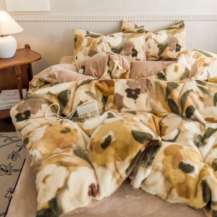 91家纺网 家纺一手货源 找家纺 橘子家 2025新款轻奢兔绒高克重四件套 向阳花开-黄