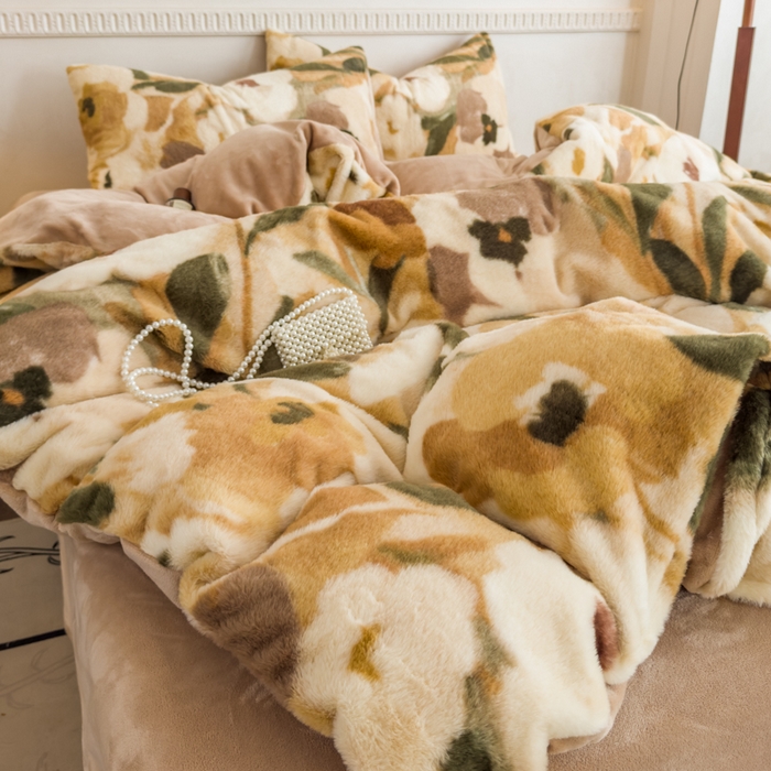 91家纺网 家纺一手货源 找家纺 橘子家 2025新款轻奢兔绒高克重四件套 向阳花开-黄