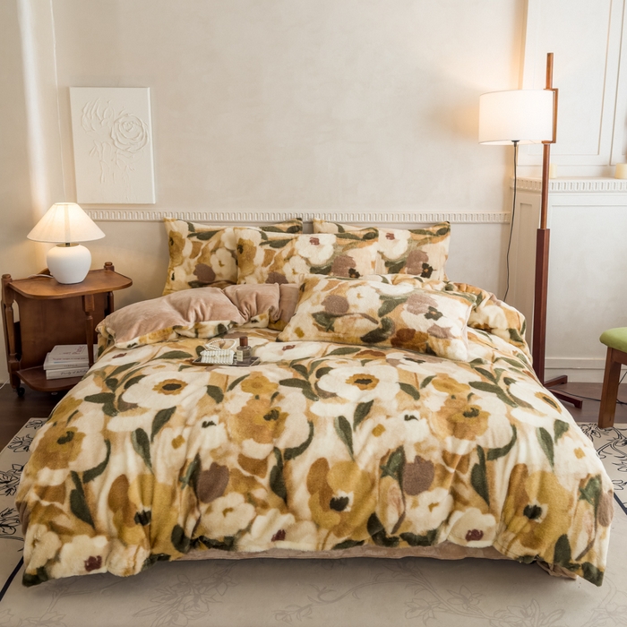 橘子家 2025新款轻奢兔绒高克重四件套 向阳花开-黄