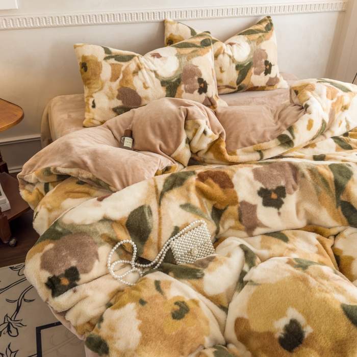 91家纺网 家纺一手货源 找家纺 橘子家 2025新款轻奢兔绒高克重四件套 向阳花开-黄