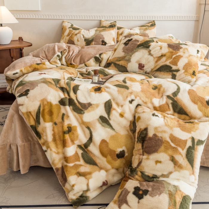 91家纺网 家纺一手货源 找家纺 橘子家 2025新款轻奢兔绒高克重四件套 向阳花开-黄