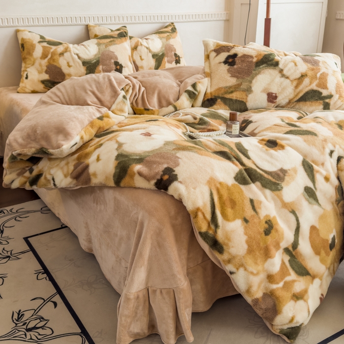 91家纺网 家纺一手货源 找家纺 橘子家 2025新款轻奢兔绒高克重四件套 向阳花开-黄