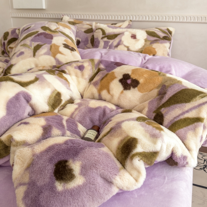 91家纺网 家纺一手货源 找家纺 橘子家 2025新款轻奢兔绒高克重四件套 向阳花开-紫