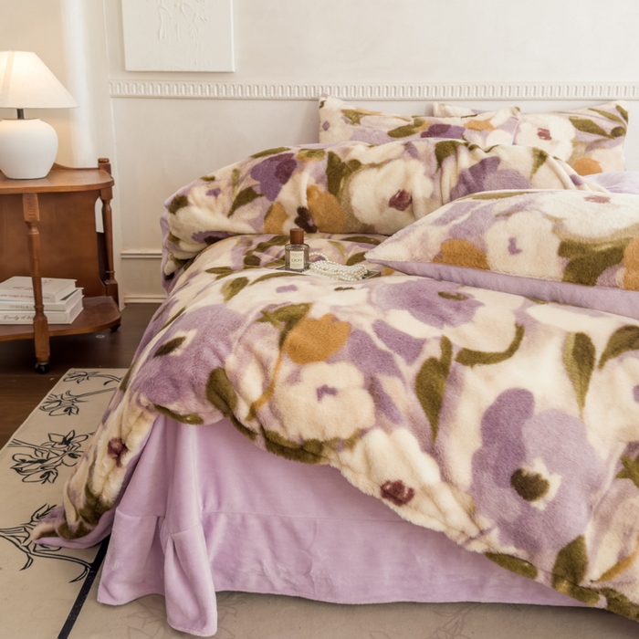 91家纺网 家纺一手货源 找家纺 橘子家 2025新款轻奢兔绒高克重四件套 向阳花开-紫