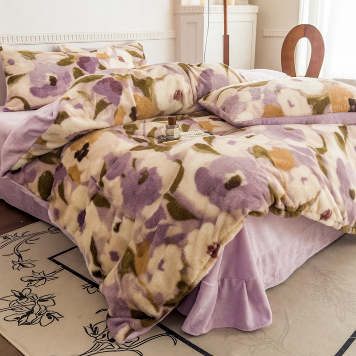 91家纺网 家纺一手货源 找家纺 橘子家 2025新款轻奢兔绒高克重四件套 向阳花开-紫