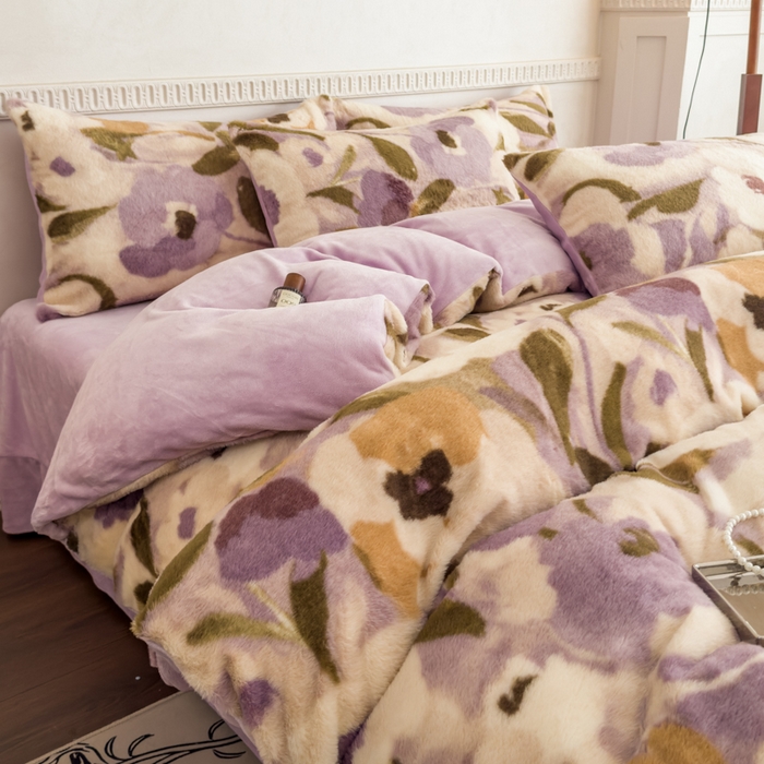 91家纺网 家纺一手货源 找家纺 橘子家 2025新款轻奢兔绒高克重四件套 向阳花开-紫