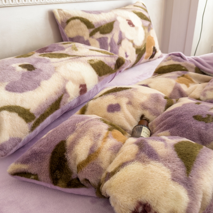 91家纺网 家纺一手货源 找家纺 橘子家 2025新款轻奢兔绒高克重四件套 向阳花开-紫