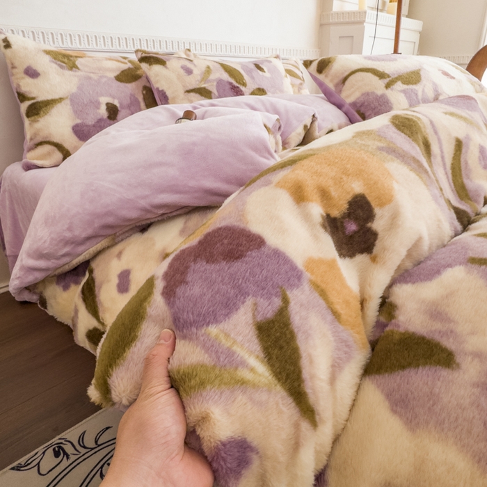 91家纺网 家纺一手货源 找家纺 橘子家 2025新款轻奢兔绒高克重四件套 向阳花开-紫