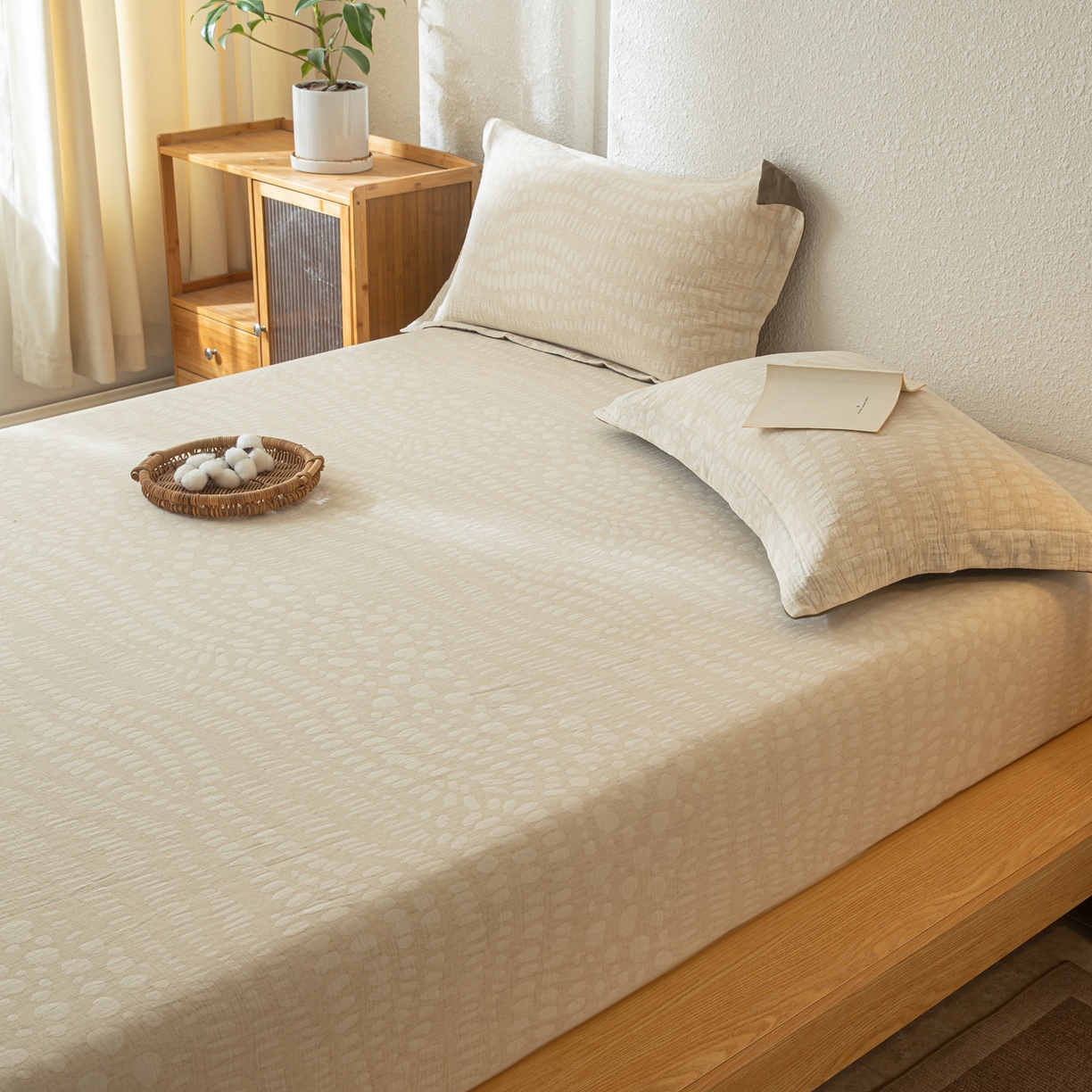 91家纺网 家纺一手货源 找家纺 （总）眠博士 2025新款A类棉麻双层纱提花床笠