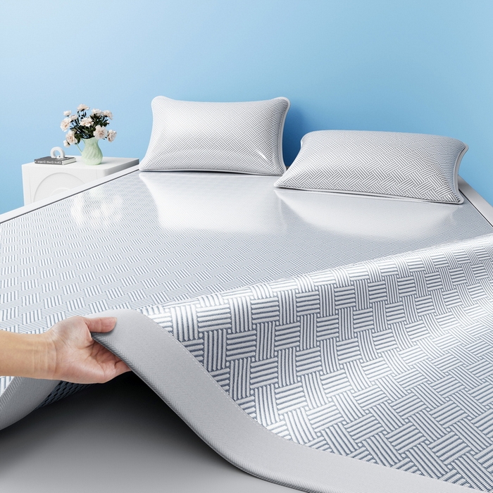 91家纺网 家纺一手货源 找家纺 小叮当家纺仓储工厂店 2025新款元森系列-冰丝席 成人款【床席款】 元森-方格纹（灰）