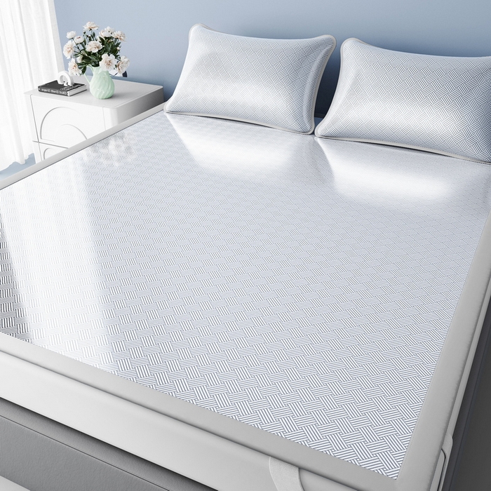 91家纺网 家纺一手货源 找家纺 小叮当家纺仓储工厂店 2025新款元森系列-冰丝席 成人款【床席款】 元森-方格纹（灰）