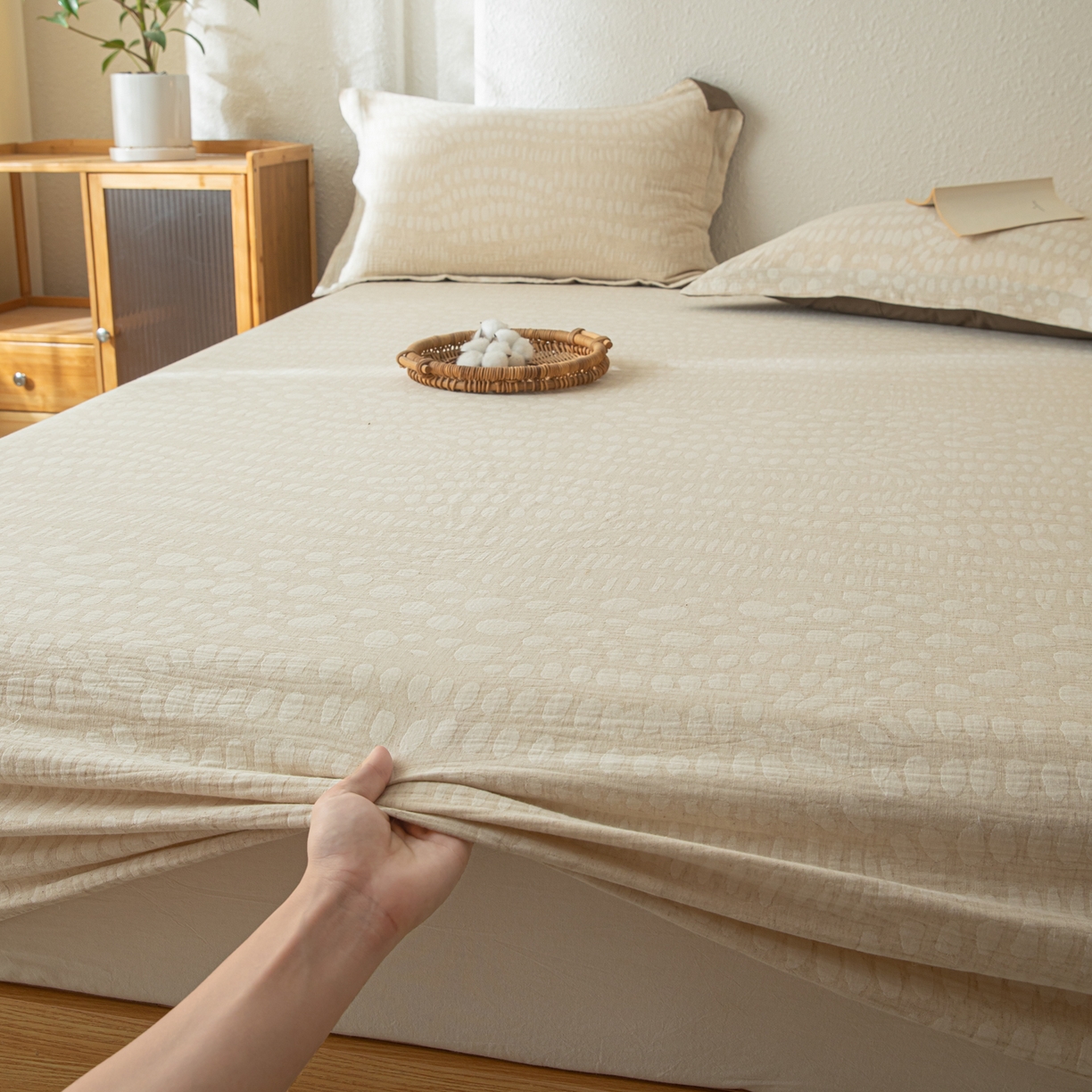 91家纺网 家纺一手货源 找家纺 （总）眠博士 2025新款A类棉麻双层纱提花床笠