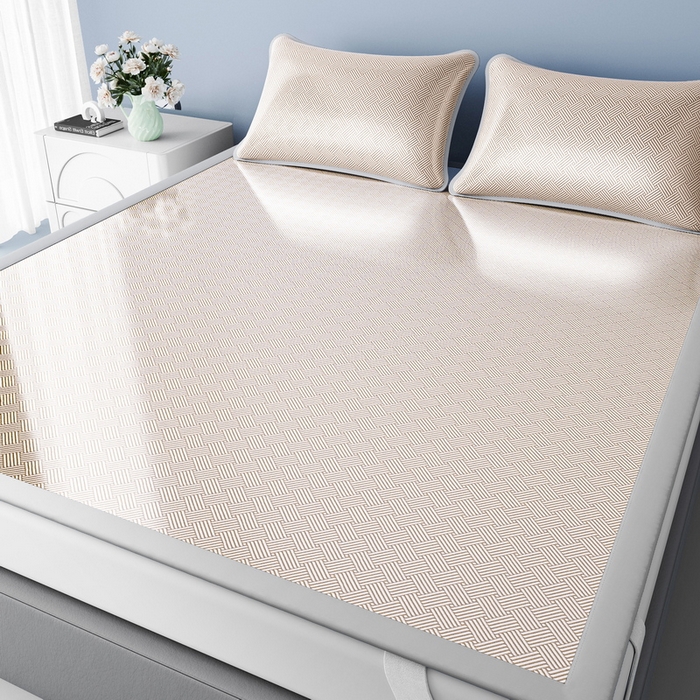 91家纺网 家纺一手货源 找家纺 小叮当家纺仓储工厂店 2025新款元森系列-冰丝席 成人款【床席款】 元森-方格纹（咖）