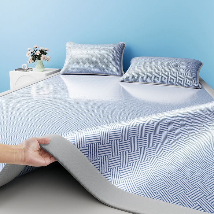 91家纺网 家纺一手货源 找家纺 小叮当家纺仓储工厂店 2025新款元森系列-冰丝席 成人款【床席款】 元森-方格纹（蓝）