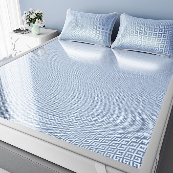 91家纺网 家纺一手货源 找家纺 小叮当家纺仓储工厂店 2025新款元森系列-冰丝席 成人款【床席款】 元森-方格纹（蓝）