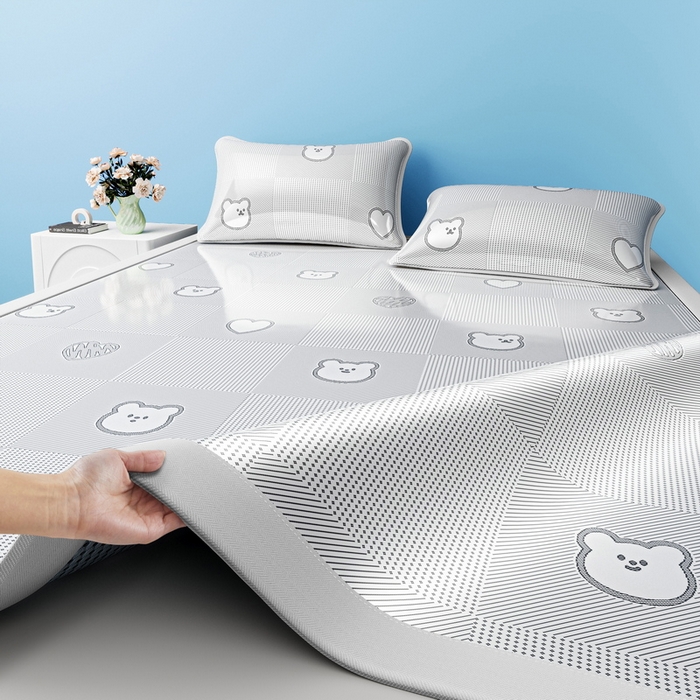 91家纺网 家纺一手货源 找家纺 小叮当家纺仓储工厂店 2025新款元森系列-冰丝席 成人款【床席款】 元森-小熊爱心（灰）