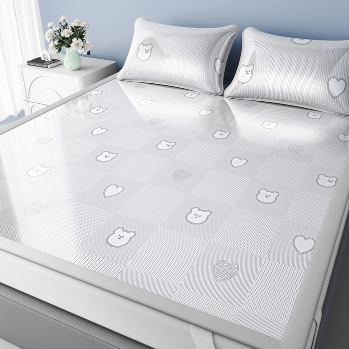 91家纺网 家纺一手货源 找家纺 小叮当家纺仓储工厂店 2025新款元森系列-冰丝席 成人款【床席款】 元森-小熊爱心（灰）