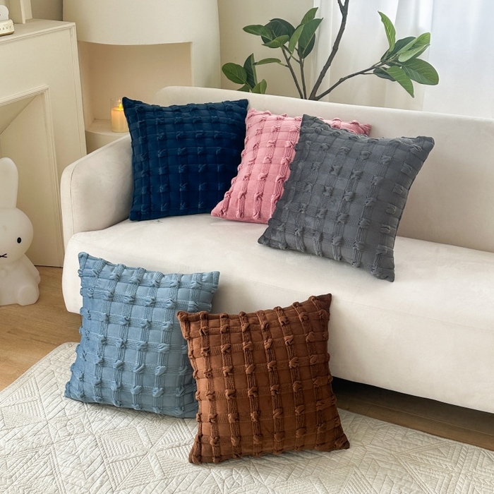 91家纺网 家纺一手货源 找家纺 新奇异 2025新款泡泡格抱枕 泡泡格-橙色