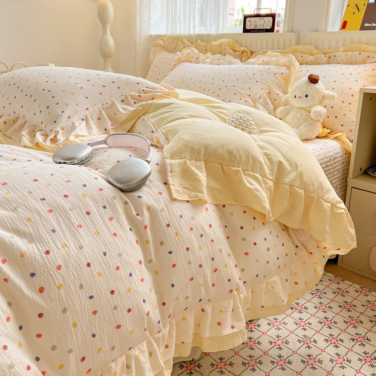 91家纺网 家纺一手货源 找家纺 （总）富米莱（原臻工厂） 2025新款双层花边高克重亲肤棉云柔棉床盖床单四件套