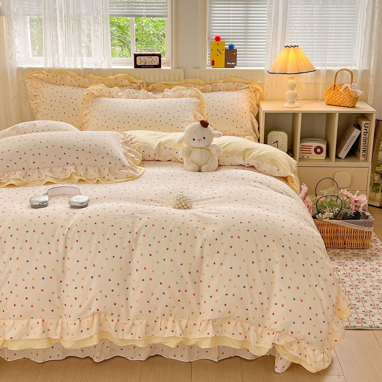 91家纺网 家纺一手货源 找家纺 （总）富米莱（原臻工厂） 2025新款双层花边高克重亲肤棉云柔棉床盖床单四件套