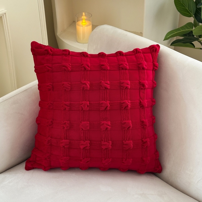 新奇异 2025新款泡泡格抱枕 泡泡格-大红