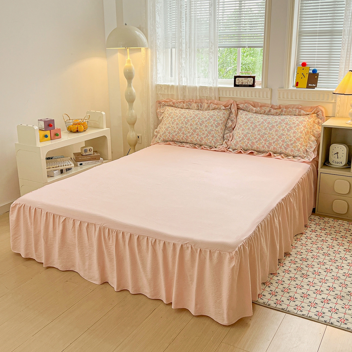 91家纺网 家纺一手货源 找家纺 富米莱（原臻工厂） 2025新款双层花边高克重亲肤棉云柔棉床盖床单四件套 芊芊花海