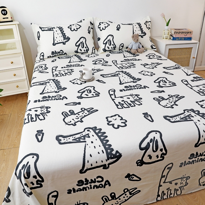 91家纺网 家纺一手货源 找家纺 金盛纺 2025新款13372全棉印花单品床单 趣味恐龙