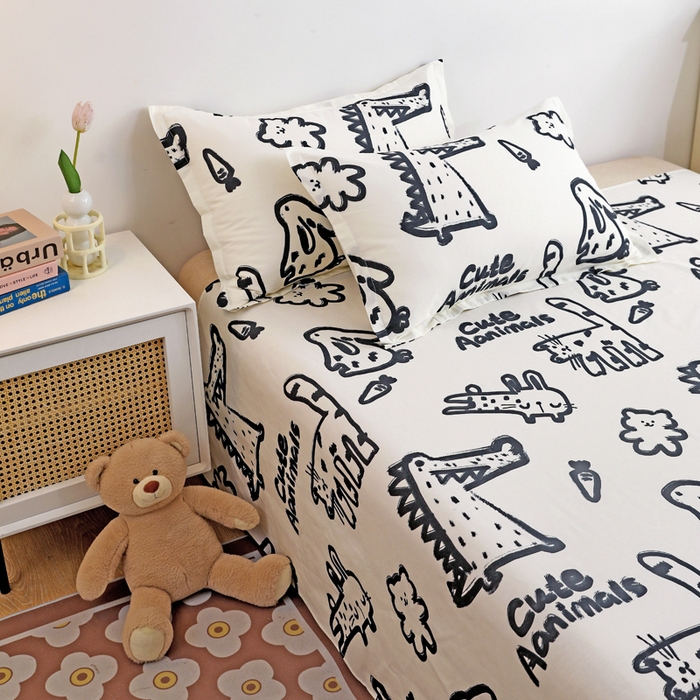 91家纺网 家纺一手货源 找家纺 金盛纺 2025新款13372全棉印花单品床单 趣味恐龙