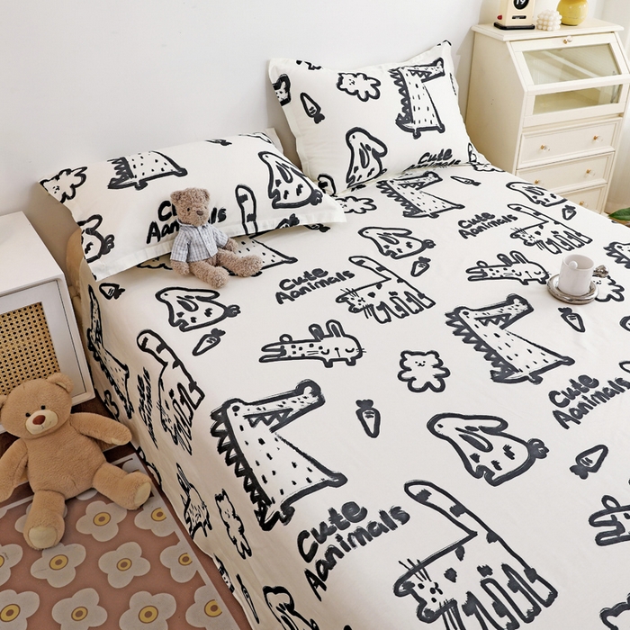 91家纺网 家纺一手货源 找家纺 金盛纺 2025新款13372全棉印花单品床单 趣味恐龙