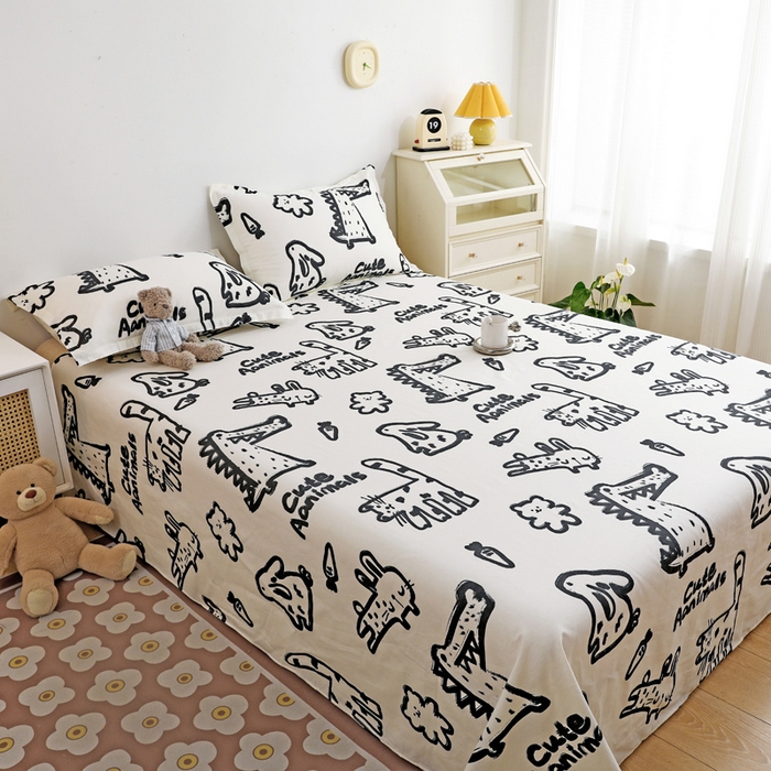 91家纺网 家纺一手货源 找家纺 金盛纺 2025新款13372全棉印花单品床单 趣味恐龙