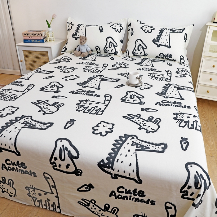 91家纺网 家纺一手货源 找家纺 金盛纺 2025新款13372全棉印花单品床单 趣味恐龙