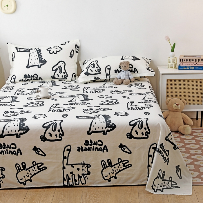 91家纺网 家纺一手货源 找家纺 金盛纺 2025新款13372全棉印花单品床单 趣味恐龙