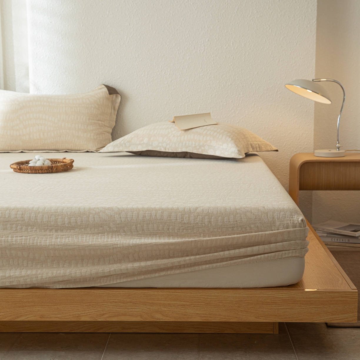 91家纺网 家纺一手货源 找家纺 眠博士 2025新款A类棉麻双层纱提花床笠 棉麻双层纱床笠-豹纹