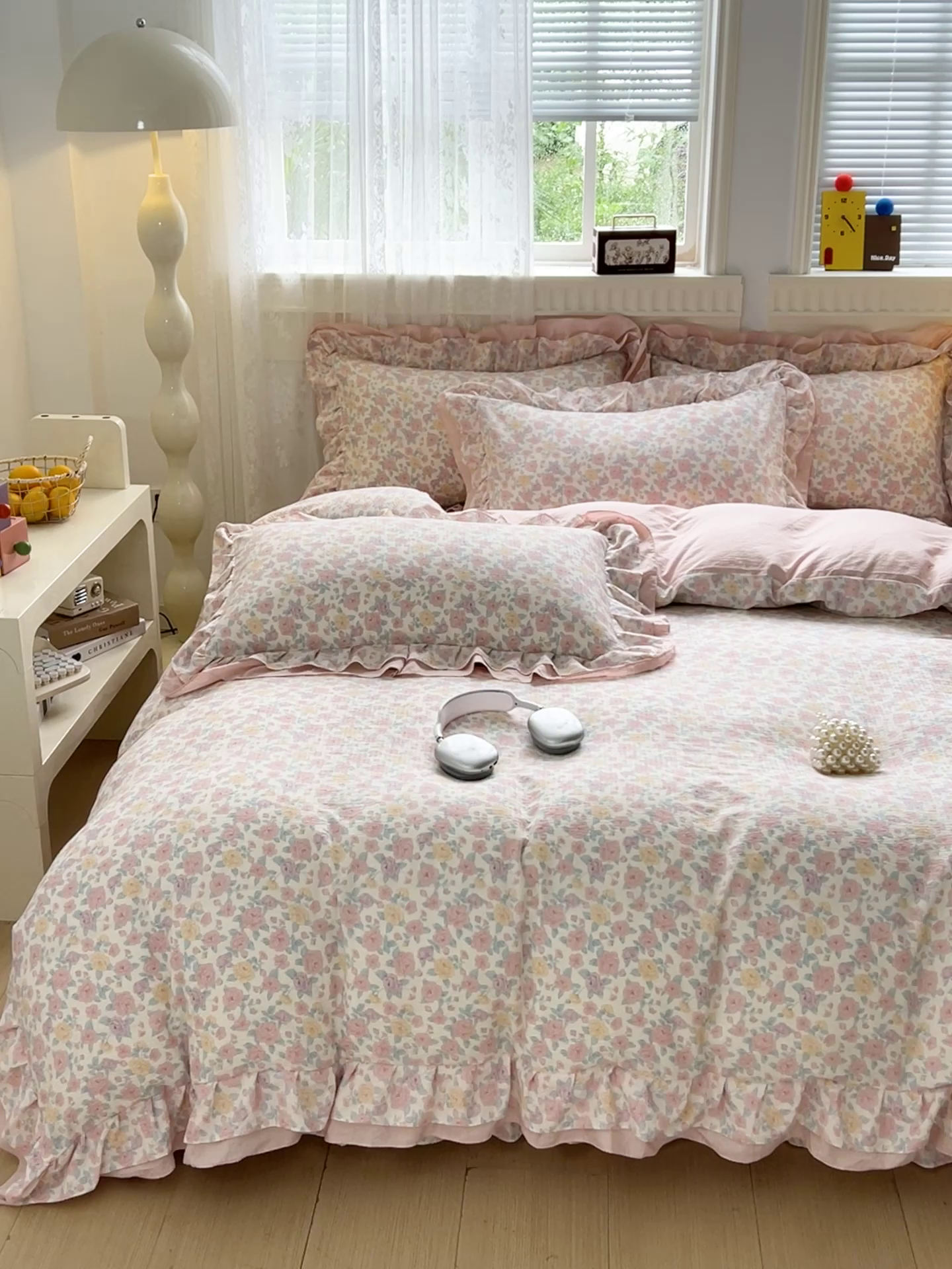 91家纺网 家纺一手货源 找家纺 富米莱（原臻工厂） 2025新款双层花边高克重亲肤棉云柔棉床盖床单四件套 芊芊花海