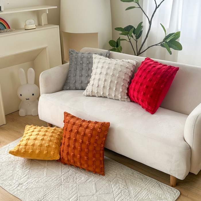 91家纺网 家纺一手货源 找家纺 新奇异 2025新款泡泡格抱枕 泡泡格-棕色