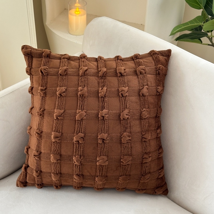 新奇异 2025新款泡泡格抱枕 泡泡格-棕色