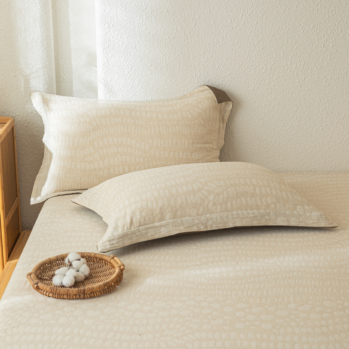 91家纺网 家纺一手货源 找家纺 眠博士 2025新款A类棉麻双层纱提花床笠 棉麻双层纱床笠-豹纹