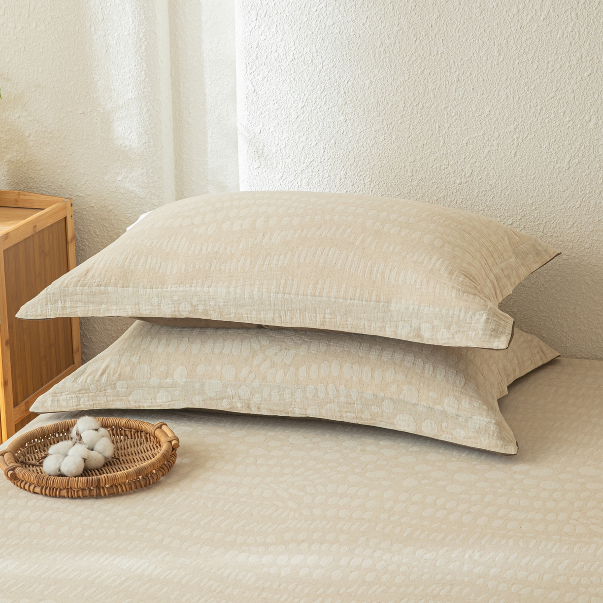 91家纺网 家纺一手货源 找家纺 眠博士 2025新款A类棉麻双层纱提花床笠 棉麻双层纱床笠-豹纹