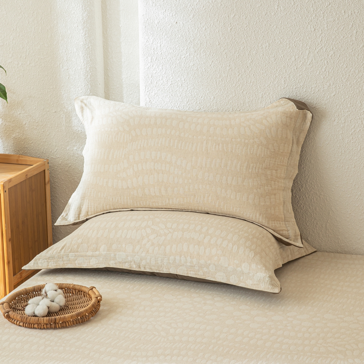 91家纺网 家纺一手货源 找家纺 眠博士 2025新款A类棉麻双层纱提花床笠 棉麻双层纱床笠-豹纹