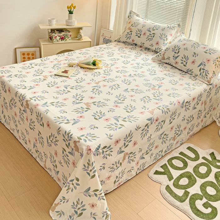 91家纺网 家纺一手货源 找家纺 金盛纺 2025新款13372全棉印花单品床单 轻纱漫舞