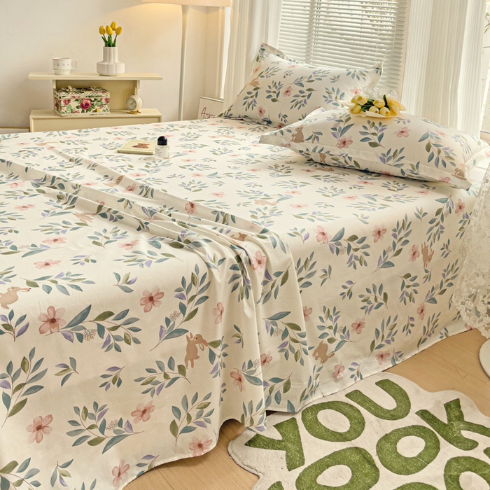 91家纺网 家纺一手货源 找家纺 金盛纺 2025新款13372全棉印花单品床单 轻纱漫舞