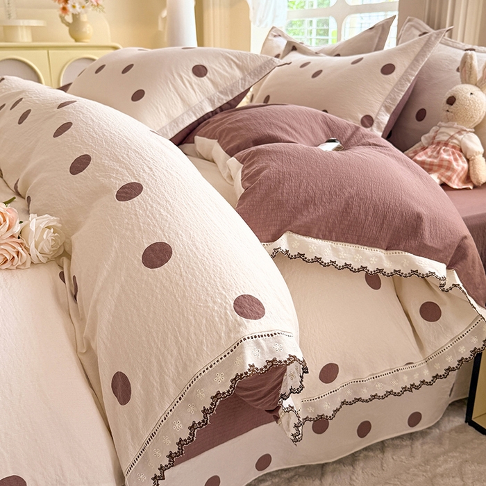 91家纺网 家纺一手货源 找家纺 （总）韩约家纺 2025新款1全棉镂空双色刺绣花边床单款加厚棉麻四件套