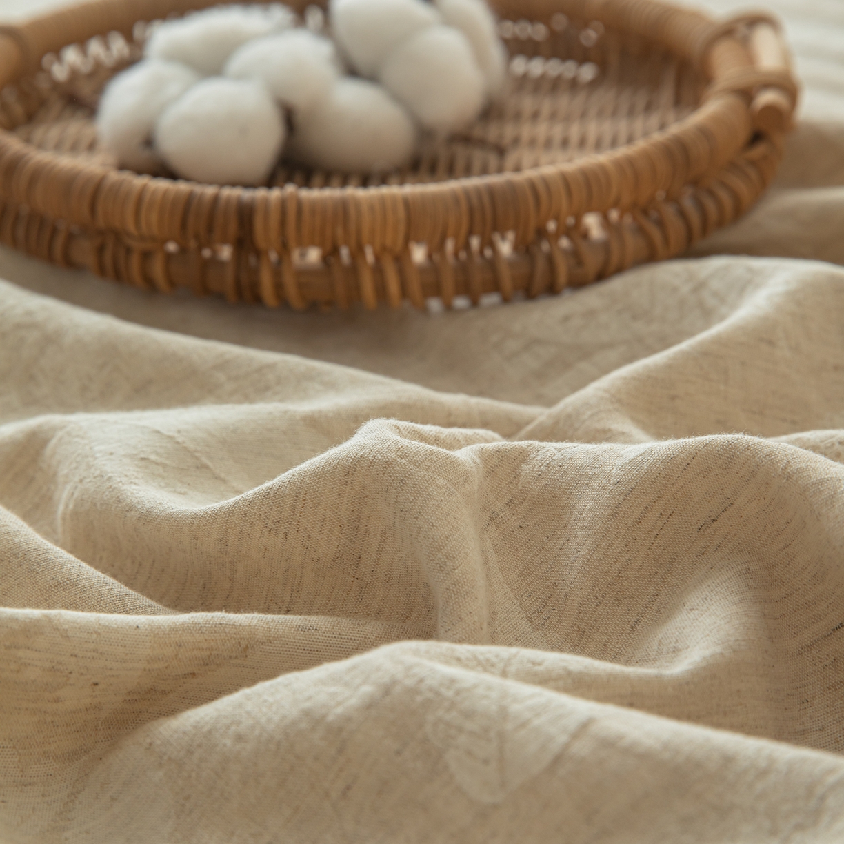 91家纺网 家纺一手货源 找家纺 眠博士 2025新款A类棉麻双层纱提花床笠 棉麻双层纱床笠-丛境花语