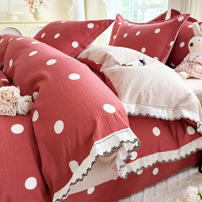 91家纺网 家纺一手货源 找家纺 （总）韩约家纺 2025新款1全棉镂空双色刺绣花边床单款加厚棉麻四件套