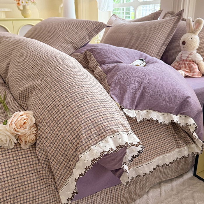 91家纺网 家纺一手货源 找家纺 （总）韩约家纺 2025新款1全棉镂空双色刺绣花边床单款加厚棉麻四件套