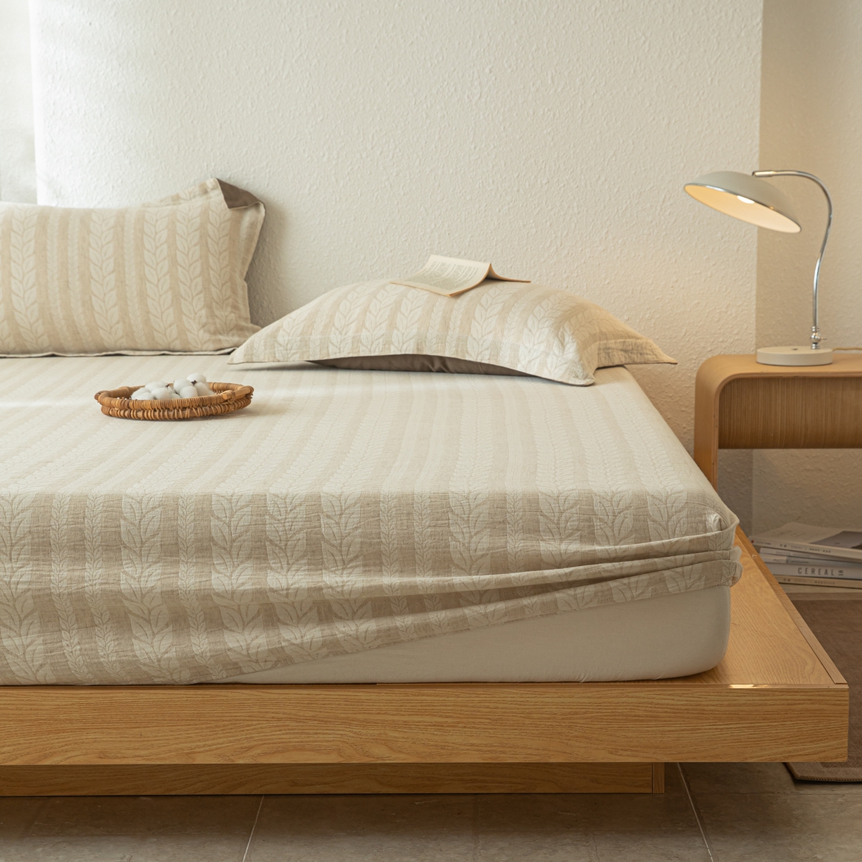 91家纺网 家纺一手货源 找家纺 眠博士 2025新款A类棉麻双层纱提花床笠 棉麻双层纱床笠-大麦